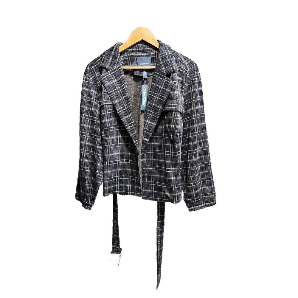ModCloth Blue‎ and Gold Plaid Tie Waist Women's Blazer Size 1X